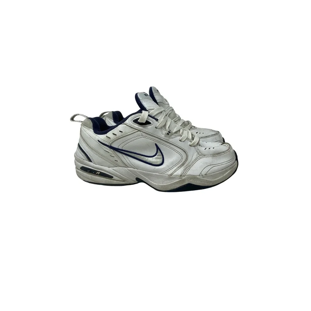 Nike Air Monarch White Navy Blue Leather Cross Training Sneakers Mens